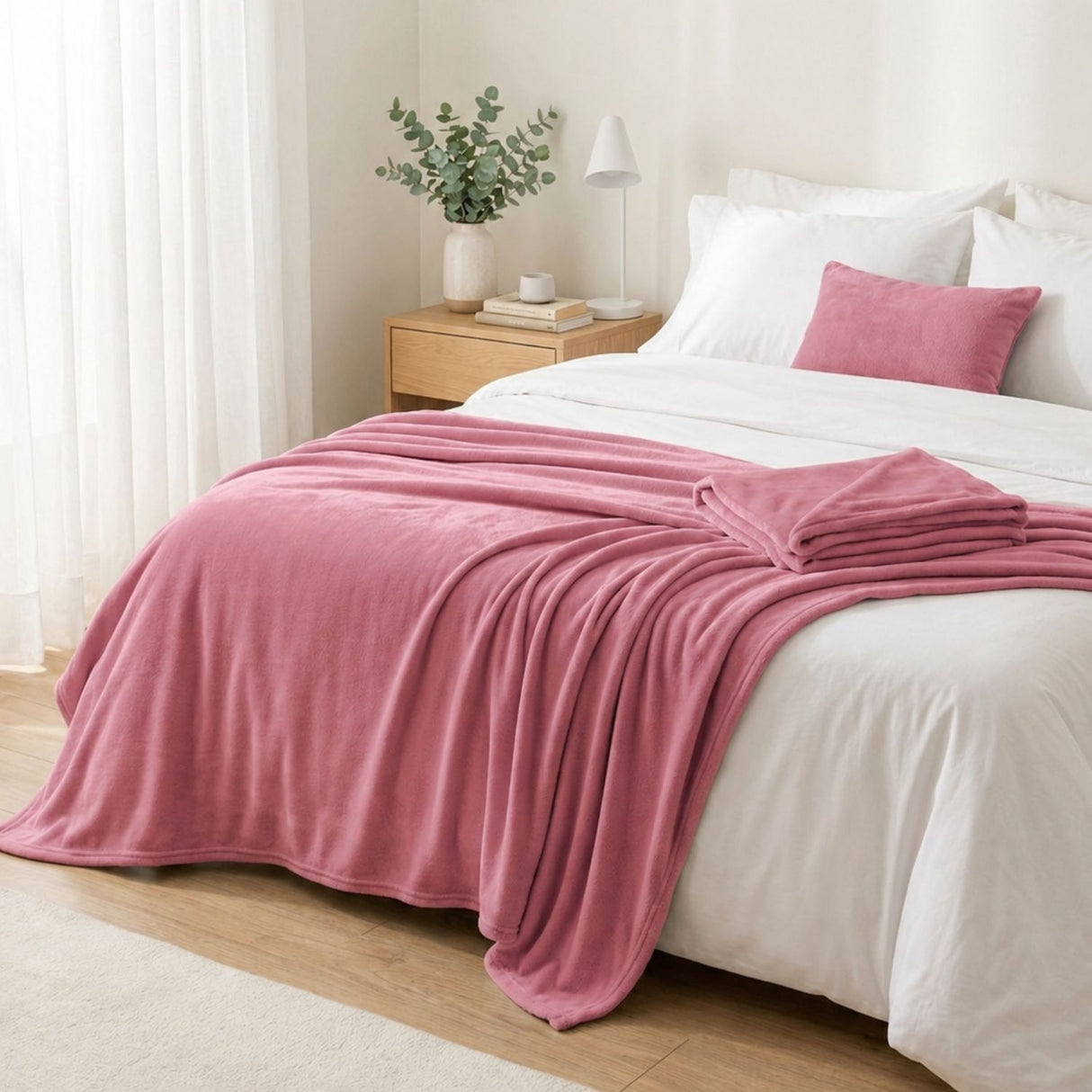 Manta Frazada Polar Flannel Lisa Rosa Pastel Martine 127x152cm
