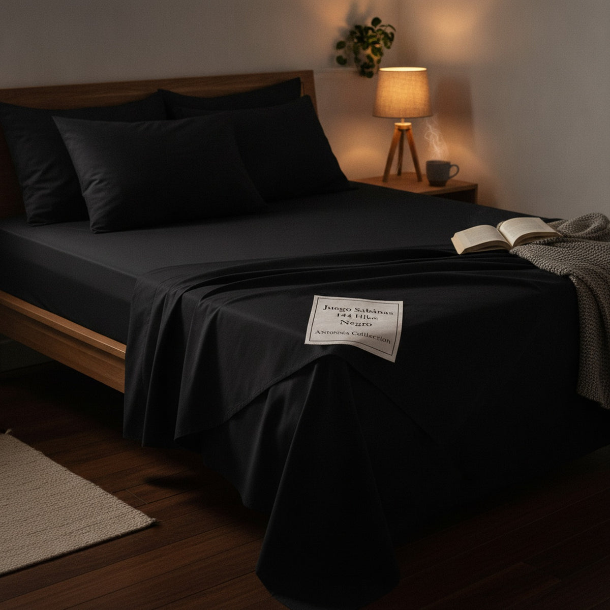 Juego Sabanas Queen 144 Hilos Negro Antonnia Collection