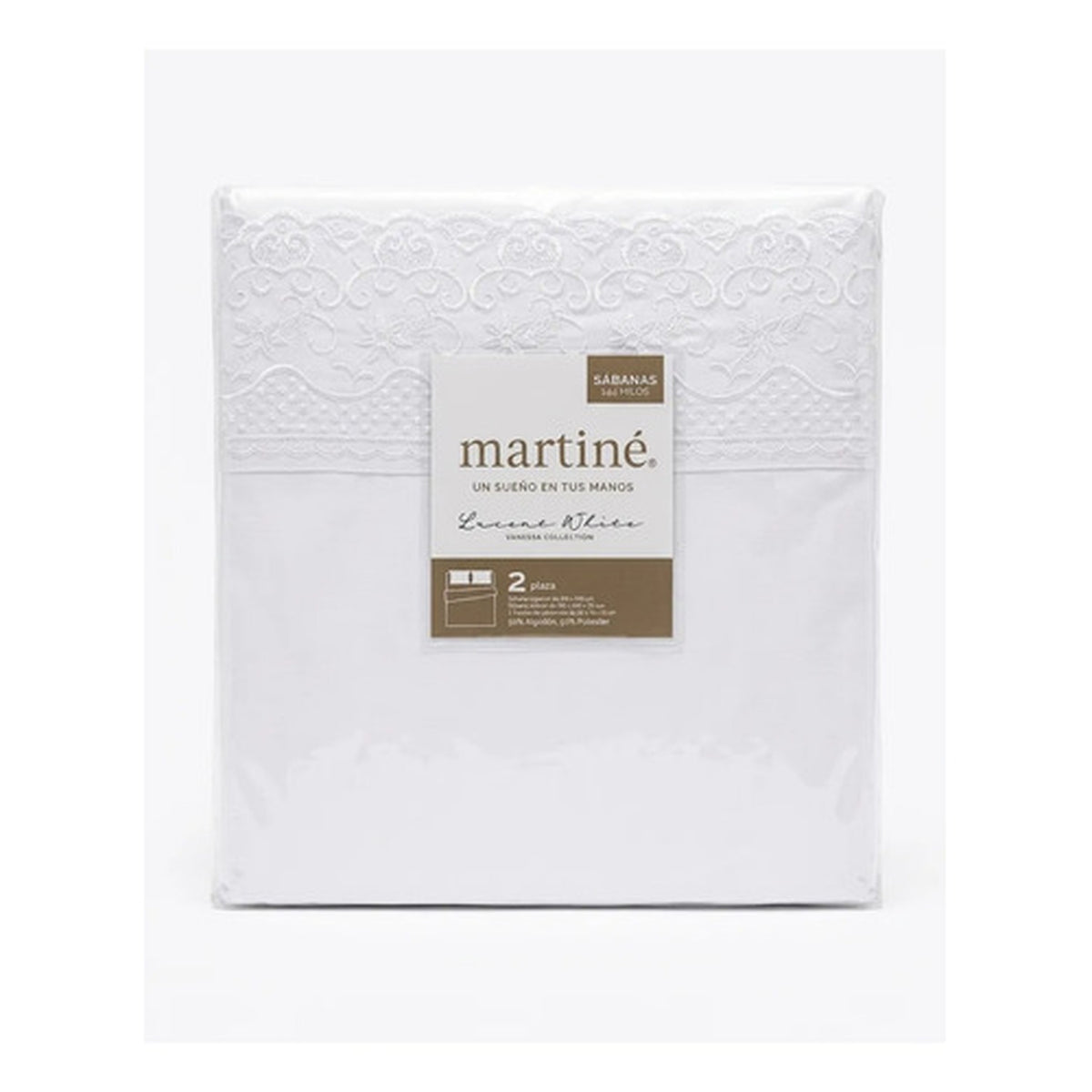 Juego Sabanas 2 Plazas Martine Vanessa 144 Hilos Blanco