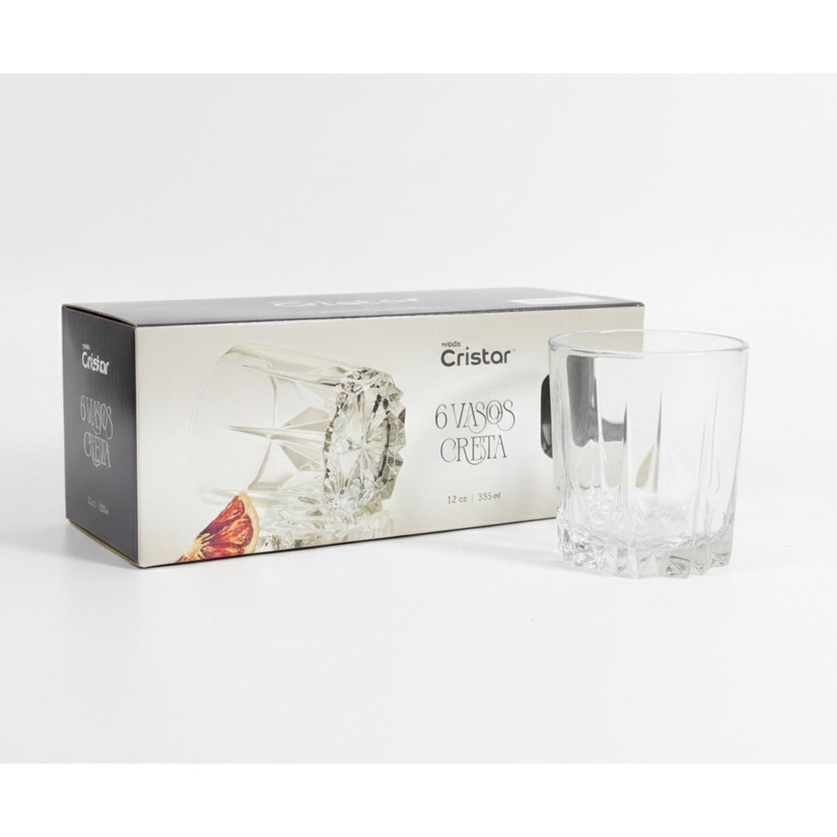 Set 6 Vasos Bajos Creta Cristar 355mL Vidrio