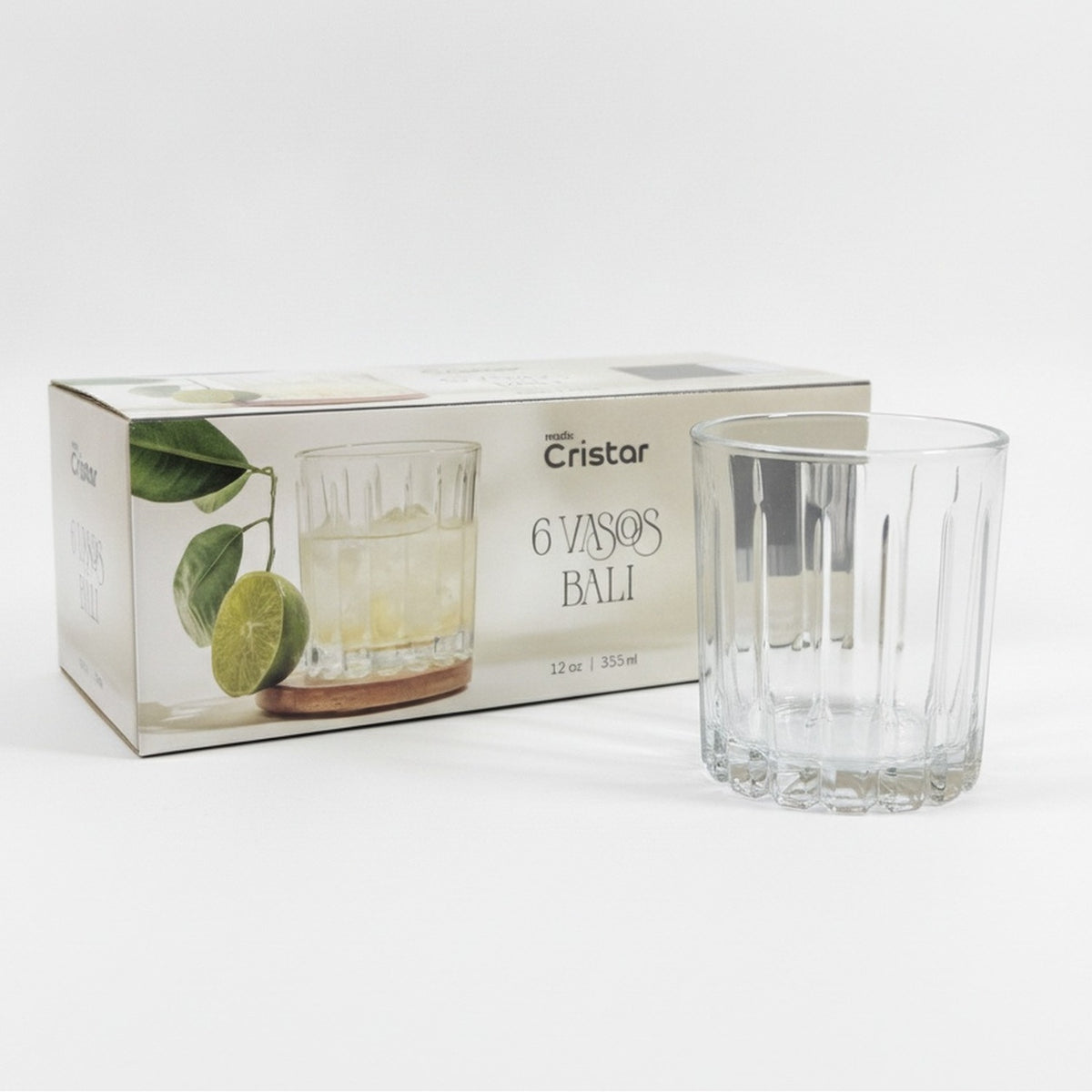 Set 6 Vasos Bajos Bali Cristar 355mL Vidrio Grueso