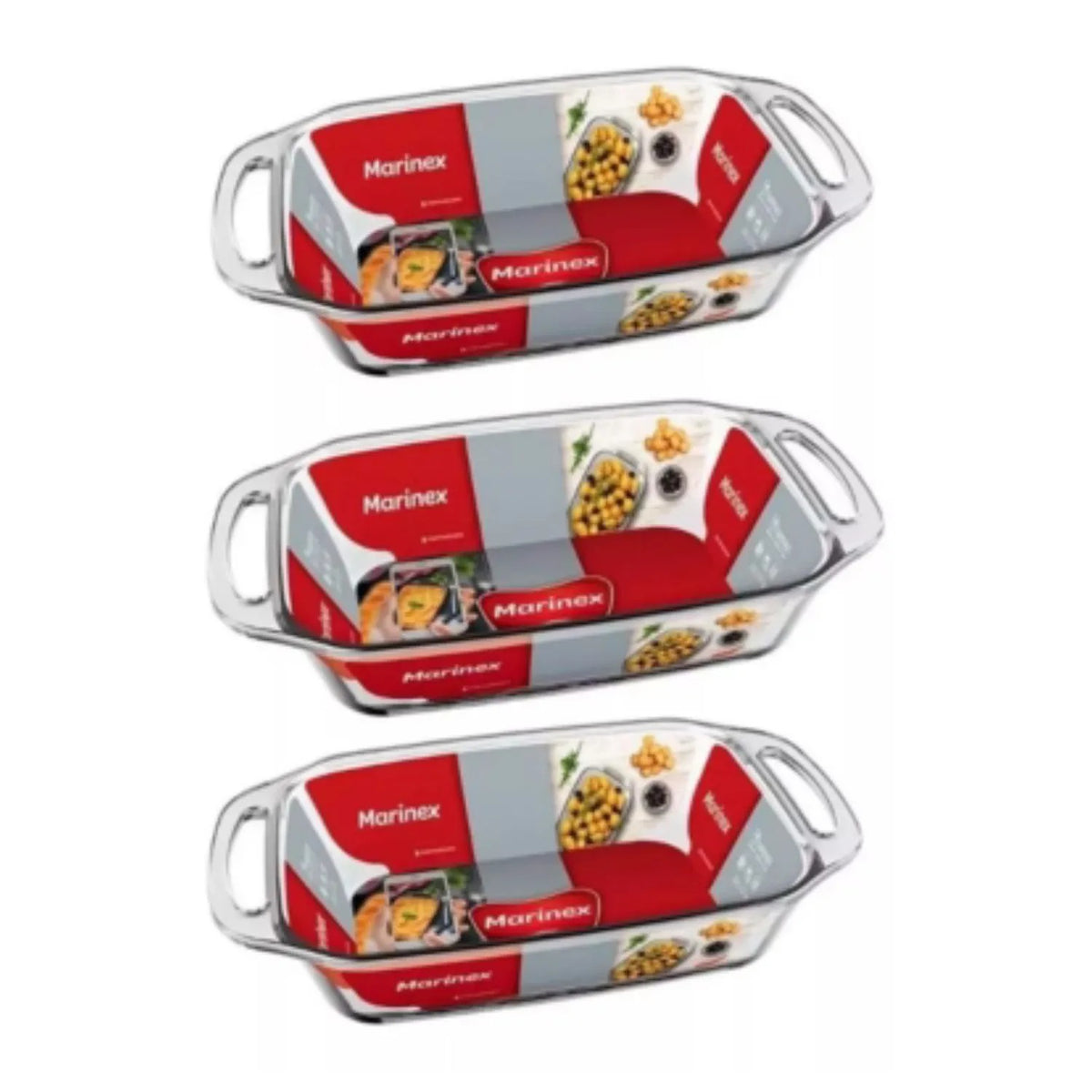 3 Asadera Marinex Rectangular Vidrio Templado 3500ml