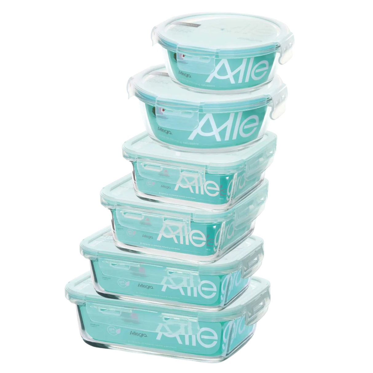 Contenedores Vidrio Allegra Herméticos Set 6 Formas Mixtas. Conserva tus alimentos con seguridad. ¡Resistentes y prácticos para uso diario!-1