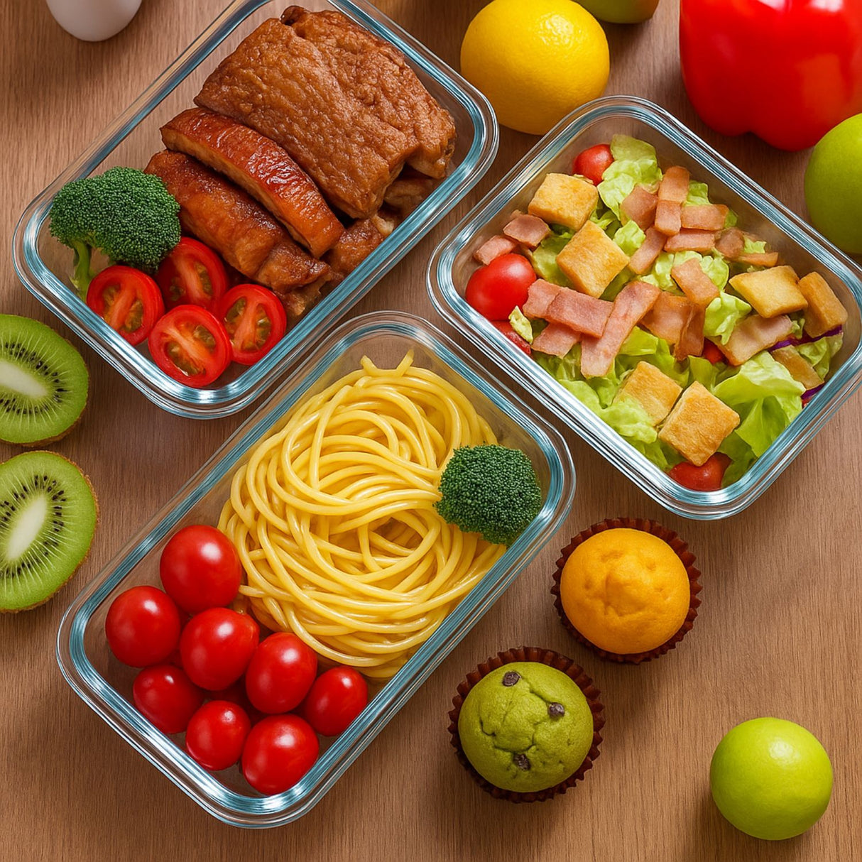 Set 3 Contenedores Vidrio Hermeticos Rectangulares Allegra. Conserva tus alimentos con seguridad y orden. ¡Compra hoy y organiza tu cocina!-2