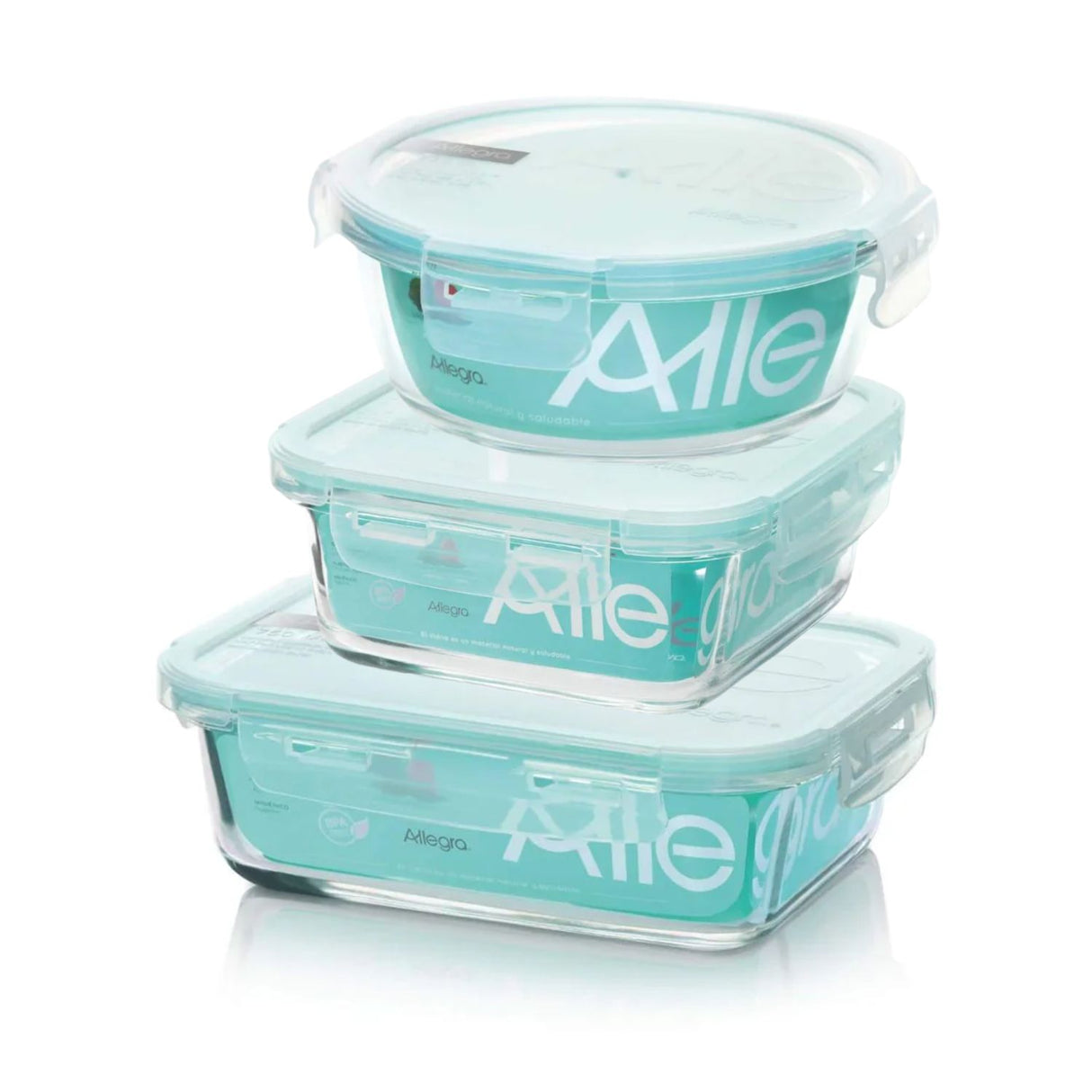 Set 3 Contenedores Vidrio Hermeticos Tapers Allegra. Formatos versátiles y cierre seguro para conservar todo tipo de comida. ¡Compra hoy!-1