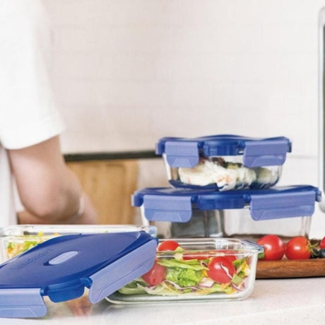 Set 3 Contenedores Vidrio Hermeticos Cuadrados Luminarc. Conserva tus alimentos con estilo y seguridad. ¡Apila y organiza mejor, compra hoy!-2