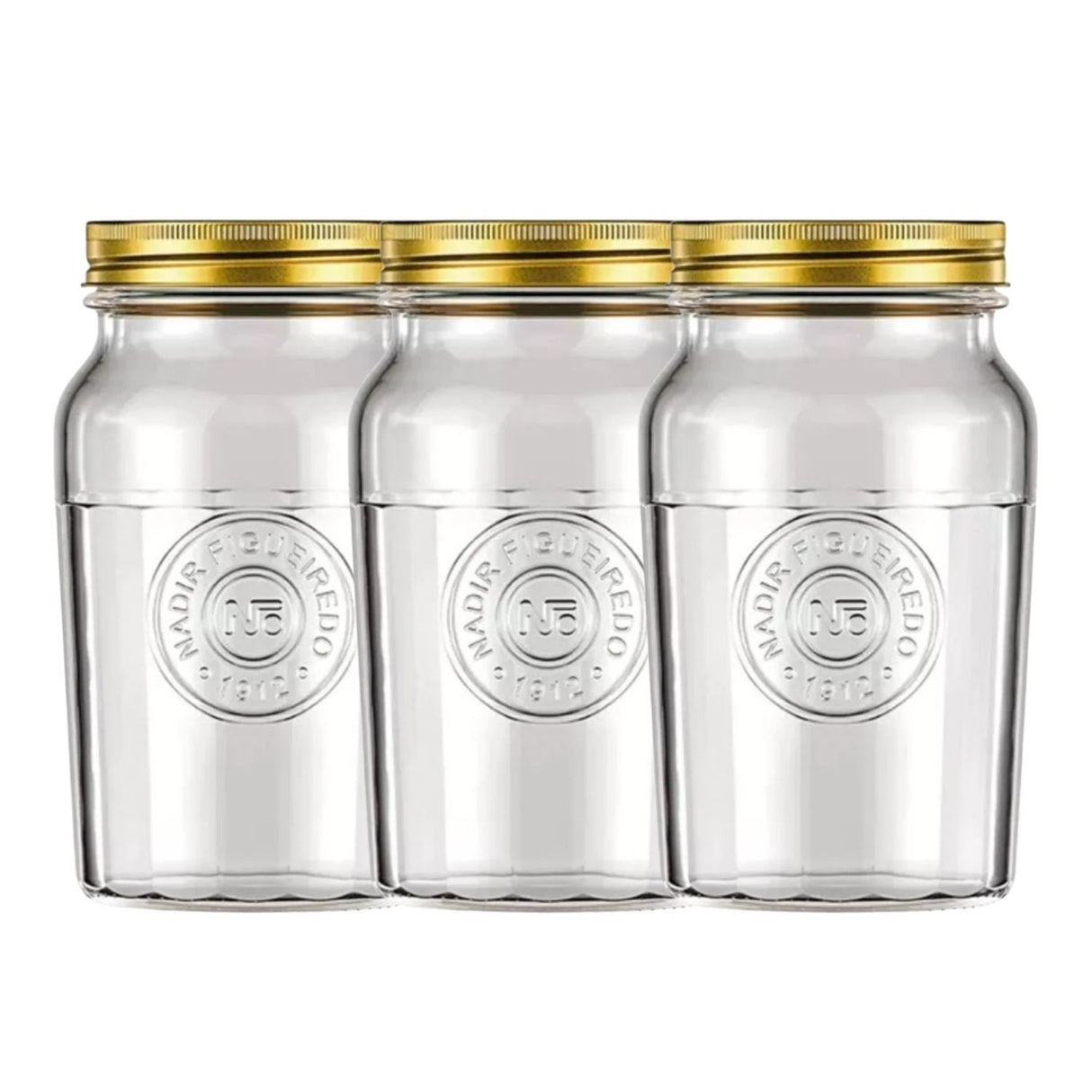 Set 3 Frascos Americano Vintage Vidrio 1500ml Tapa Dorada | Disparo.cl