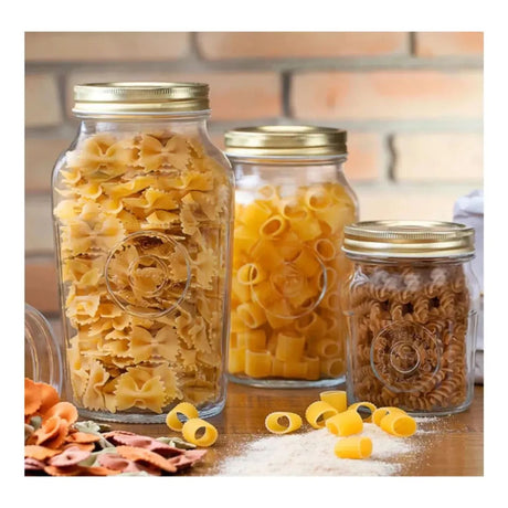 Set 3 Frascos Americano Vintage Nadir Vidrio Tapa Dorada. Perfectos para decorar y almacenar con estilo. ¡Compra ahora y transforma tu hogar!-1-2