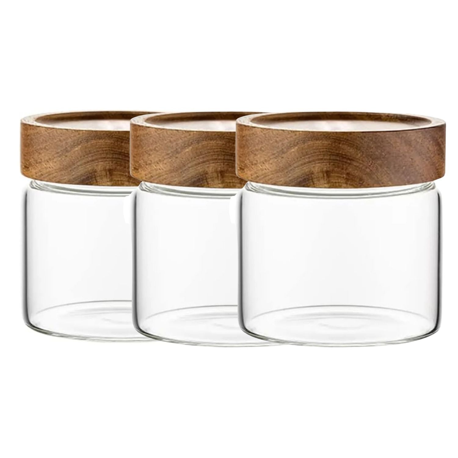 Set 3 Frascos Vidrio Con Tapa De Madera De 500ml Allegra. Perfectos para almacenar y decorar tu cocina. ¡Compra ahora y organiza tu hogar!-1-1