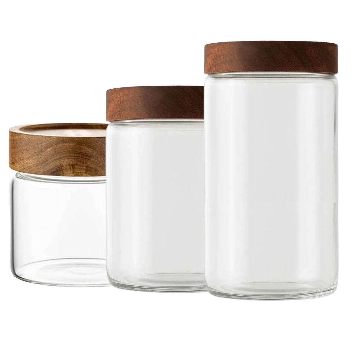Set 3 Frascos Vidrio Con Tapa De Madera Allegra Cocina. Perfectos para organizar y conservar tus alimentos. ¡Compra ahora y transforma tu cocina!-1-1