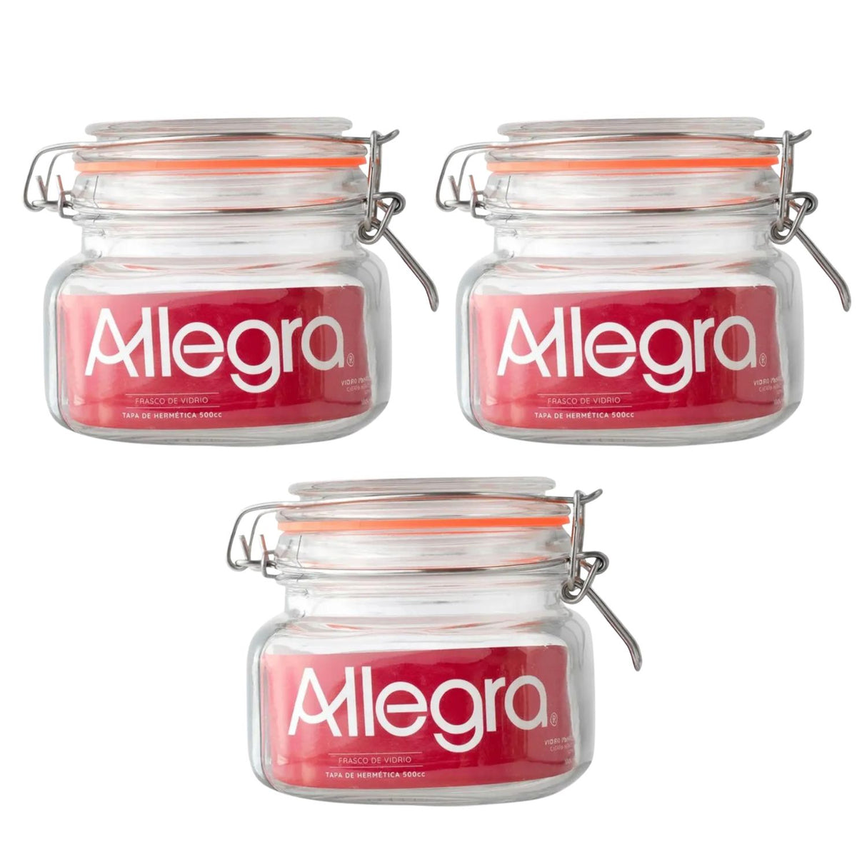 Set 3 Frascos Vidrio Con Tapa Hermética De 500mL Allegra | Disparo.cl