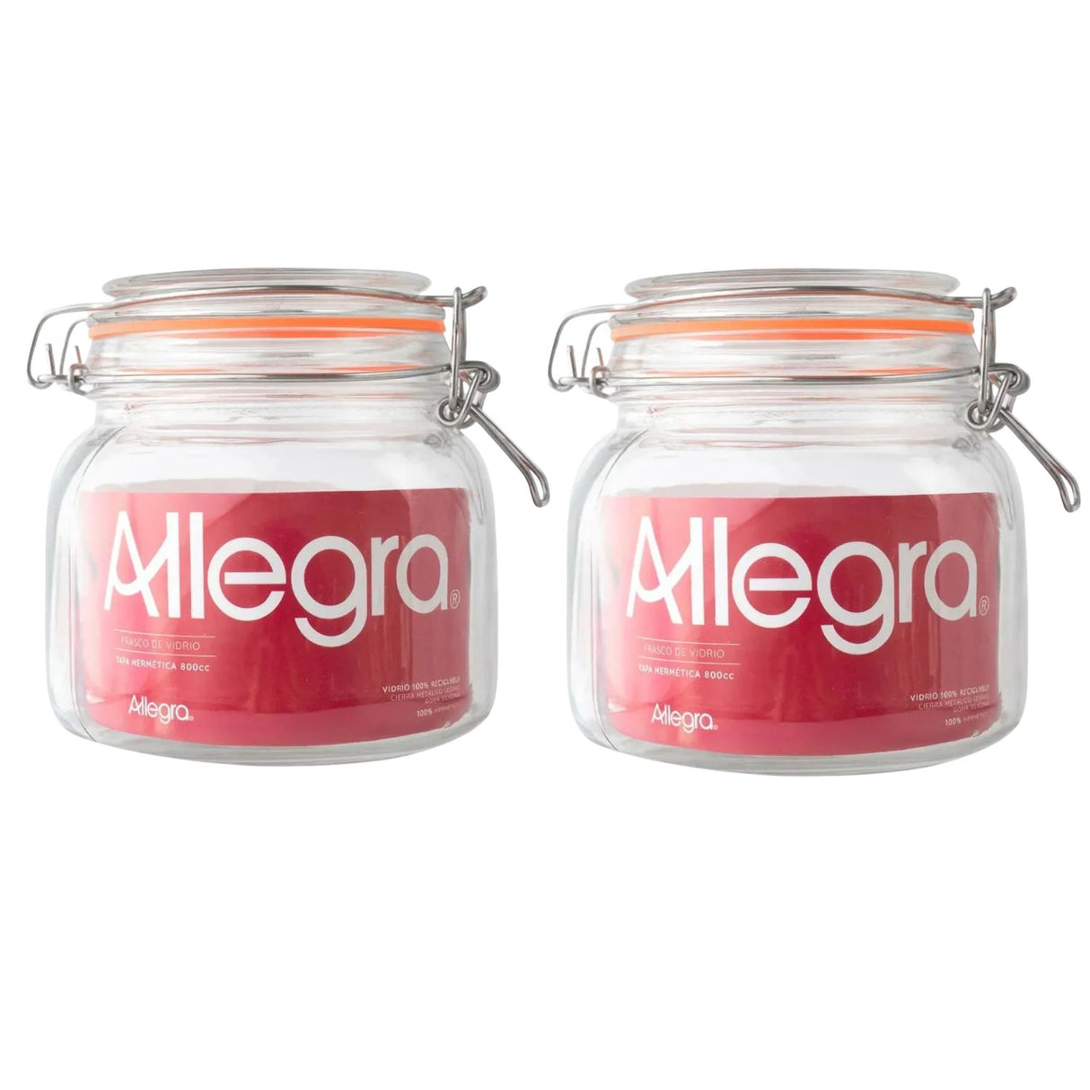 Set 2 Frascos Vidrio Con Tapa Hermetica De 800mL Allegra | Disparo.cl