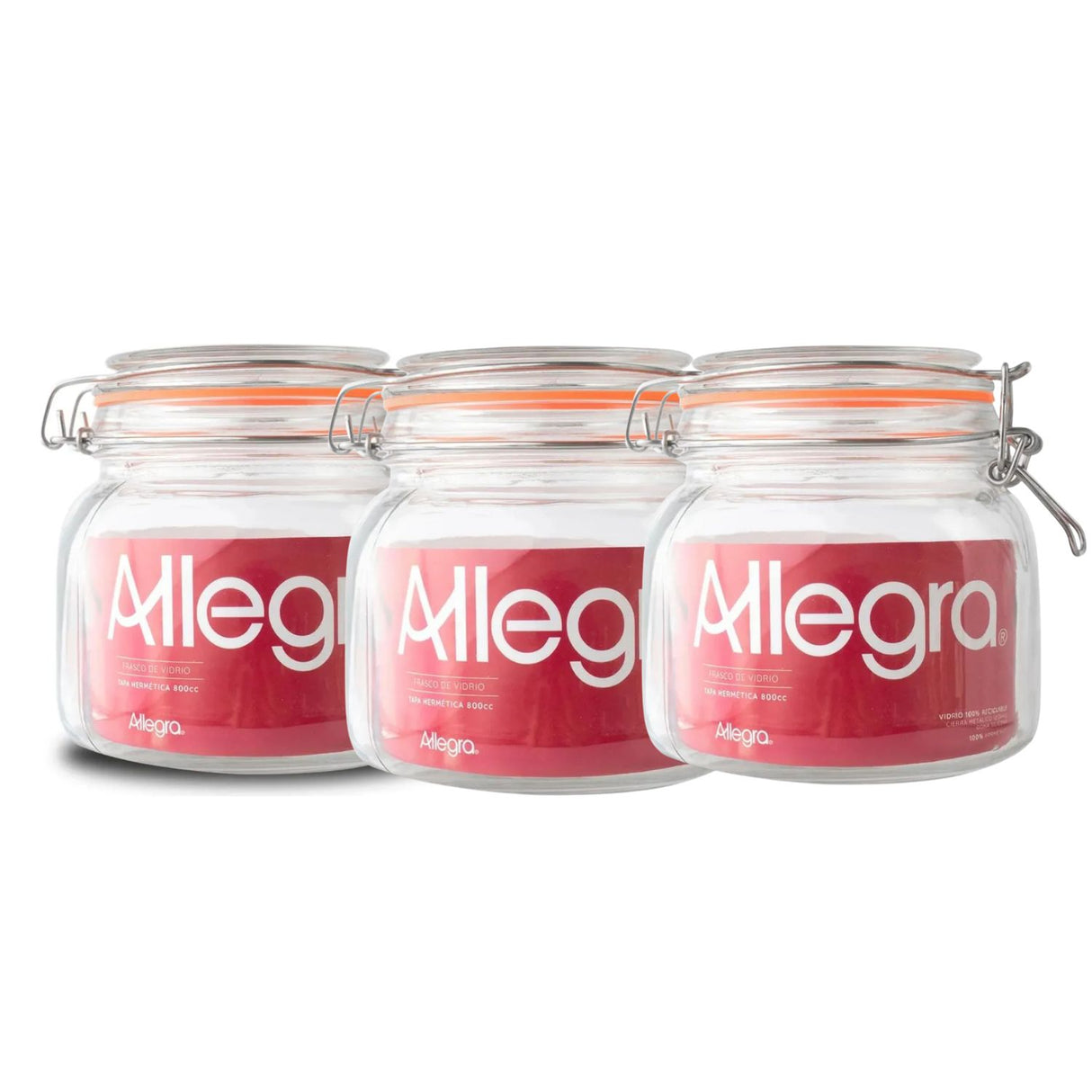 Set 3 Frascos Vidrio Con Tapa Hermetica De 800mL Allegra | Disparo.cl