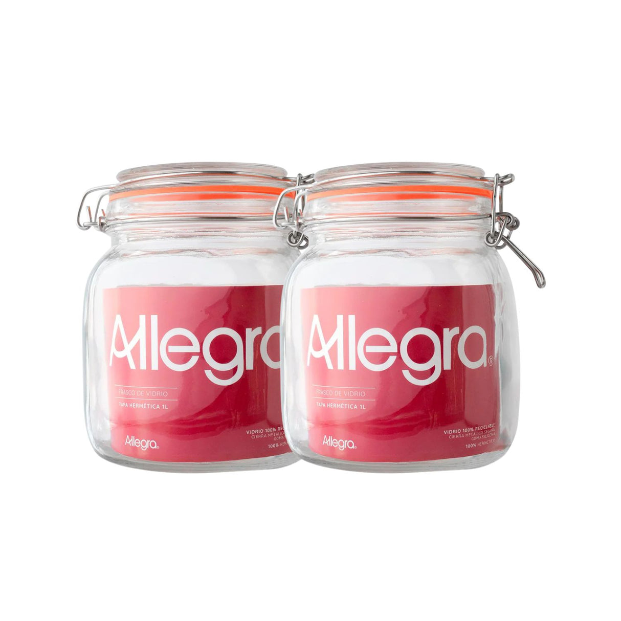 Set 2 Frascos Vidrio Con Tapa Hermetica De 1000mL Allegra | Disparo.cl
