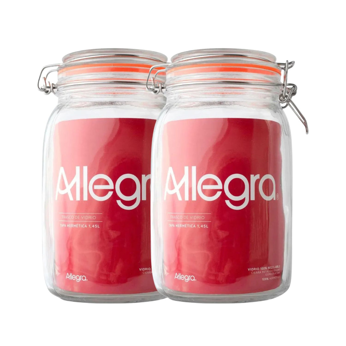 Set 2 Frascos Vidrio Con Tapa Hermetica De 1450mL Allegra | Disparo.cl