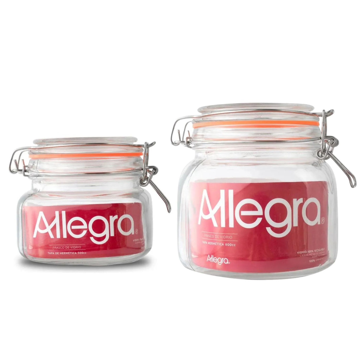 Set 2 Frascos Con Tapa Hermetica 500mL + 800mL Allegra | Disparo.cl