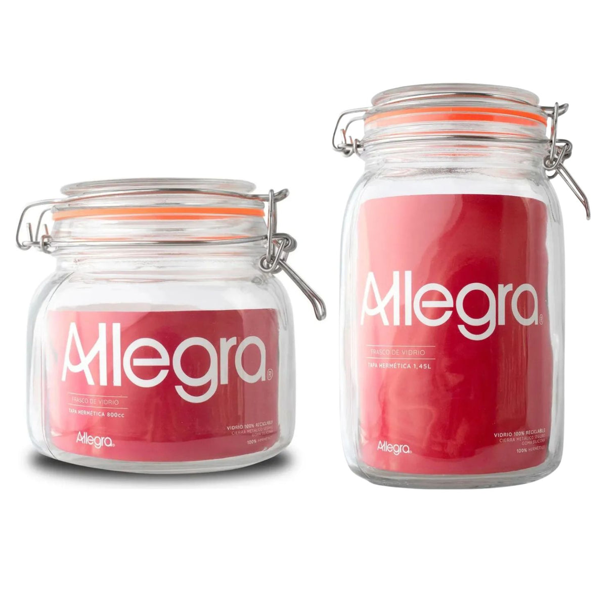 Set 2 Frascos Con Tapa Hermetica 800mL + 1450mL Allegra | Disparo.cl