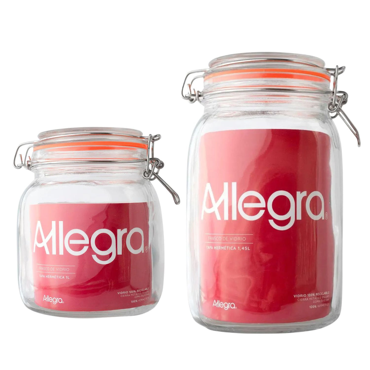 Set 2 Frascos Con Tapa Hermetica 1000mL + 1450mL Allegra | Disparo.cl