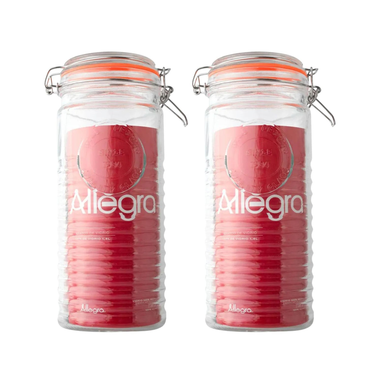 Set 2 Frascos Vidrio Hermético Con Tapa Clip 1400mL Allegra | Disparo.cl