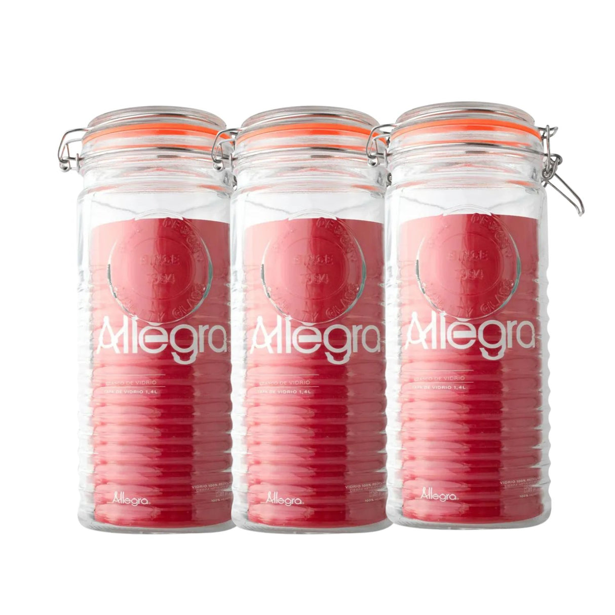 Set 3 Frascos Vidrio Hermético Con Tapa Clip 1400mL Allegra | Disparo.cl