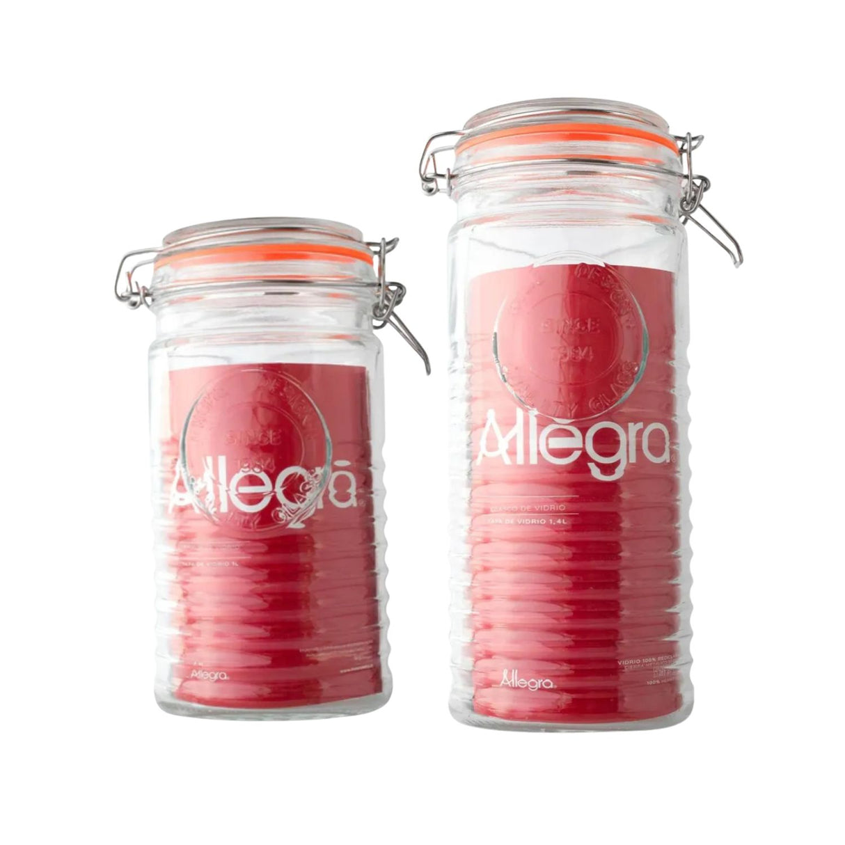Set 2 Frasco Tapa De Vidrio Hermetica 1000mL + 1400mL Allegra | Disparo.cl