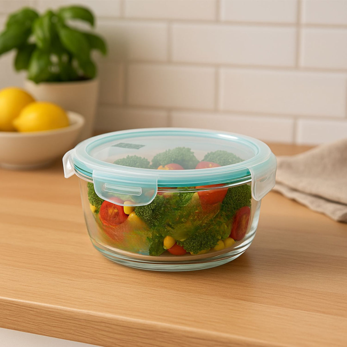 Set 6 Contenedores Hermético Vidrio Redondo 370mL Allegra. Perfectos para conservar tus alimentos frescos y organizados. ¡Compra ahora y optimiza tu cocina!-1-2