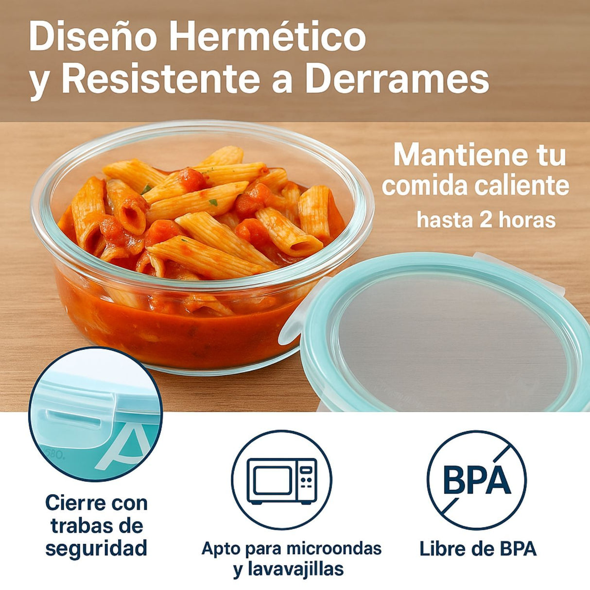 Set 6 Contenedores Hermético Vidrio Redondo 370mL Allegra. Perfectos para conservar tus alimentos frescos y organizados. ¡Compra ahora y optimiza tu cocina!-1-4