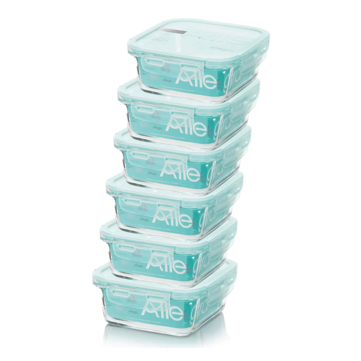 Set 6 Contenedores Hermético Vidrio Cuadrado 380mL Allegra. Perfectos para conservar frescura y organizar tu cocina. ¡Compra ahora y optimiza tu espacio!-1-1