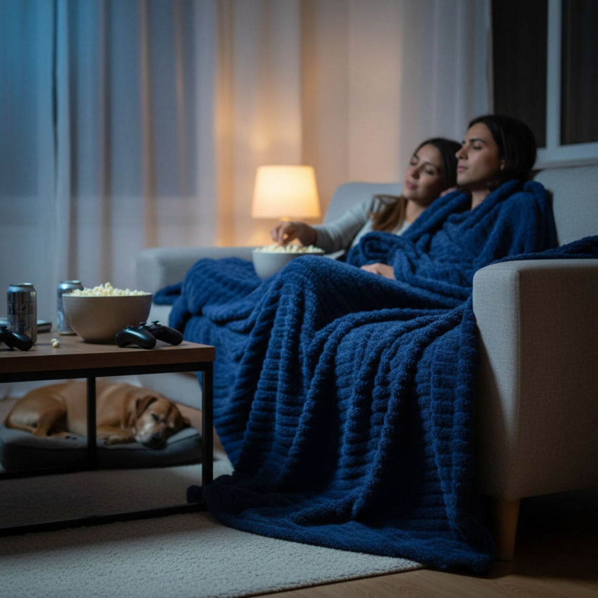 Manta Jacquard Polar Sherpa Martiné Azul Marino 127x152 cm. Abrigo suave y diseño moderno perfecto para dormitorio, living o descanso diario. ¡Compra la tuya!-3