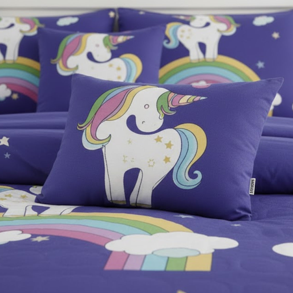 Juego de Sábanas Infantil Unicornio Morado 1.5 Plazas Poliéster Diseño Arcoíris | Disparo.cl