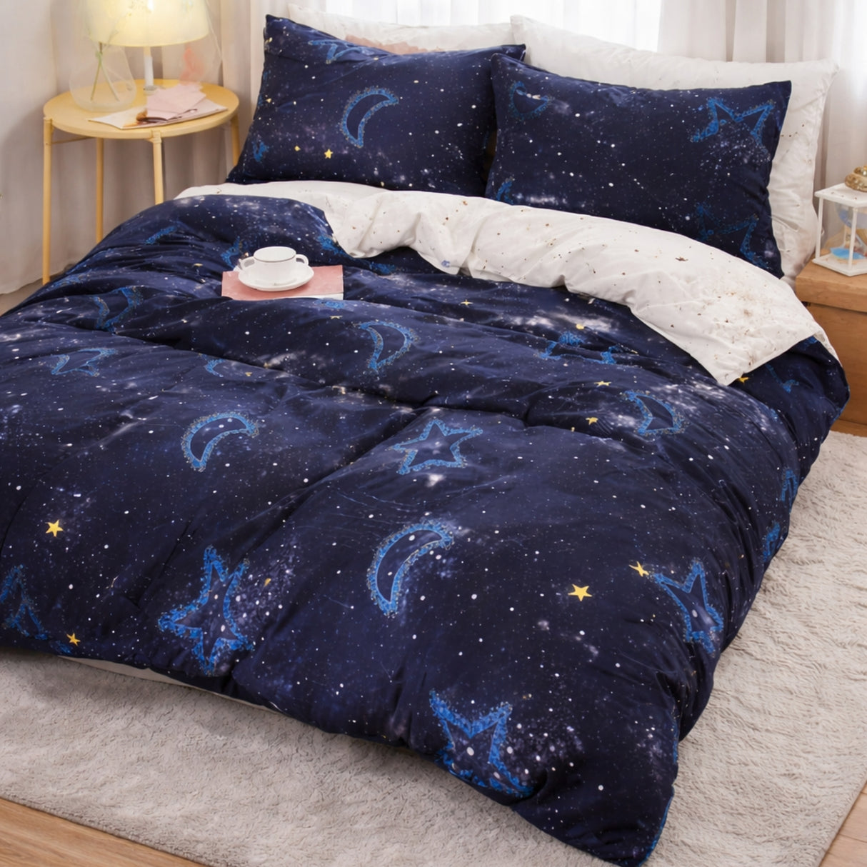Juego de Sábanas Luna y Estrellas 1.5 Plazas Poliéster Diseño Nocturno | Disparo.cl