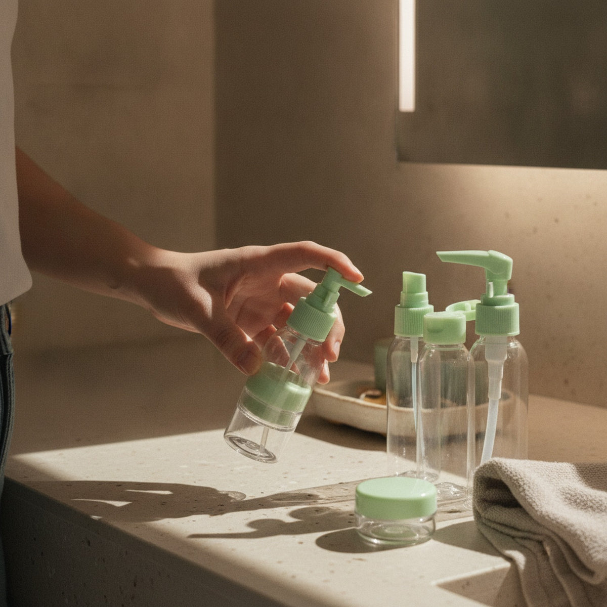Set 7 Piezas Viajero Frascos 50ml Cremas Verde