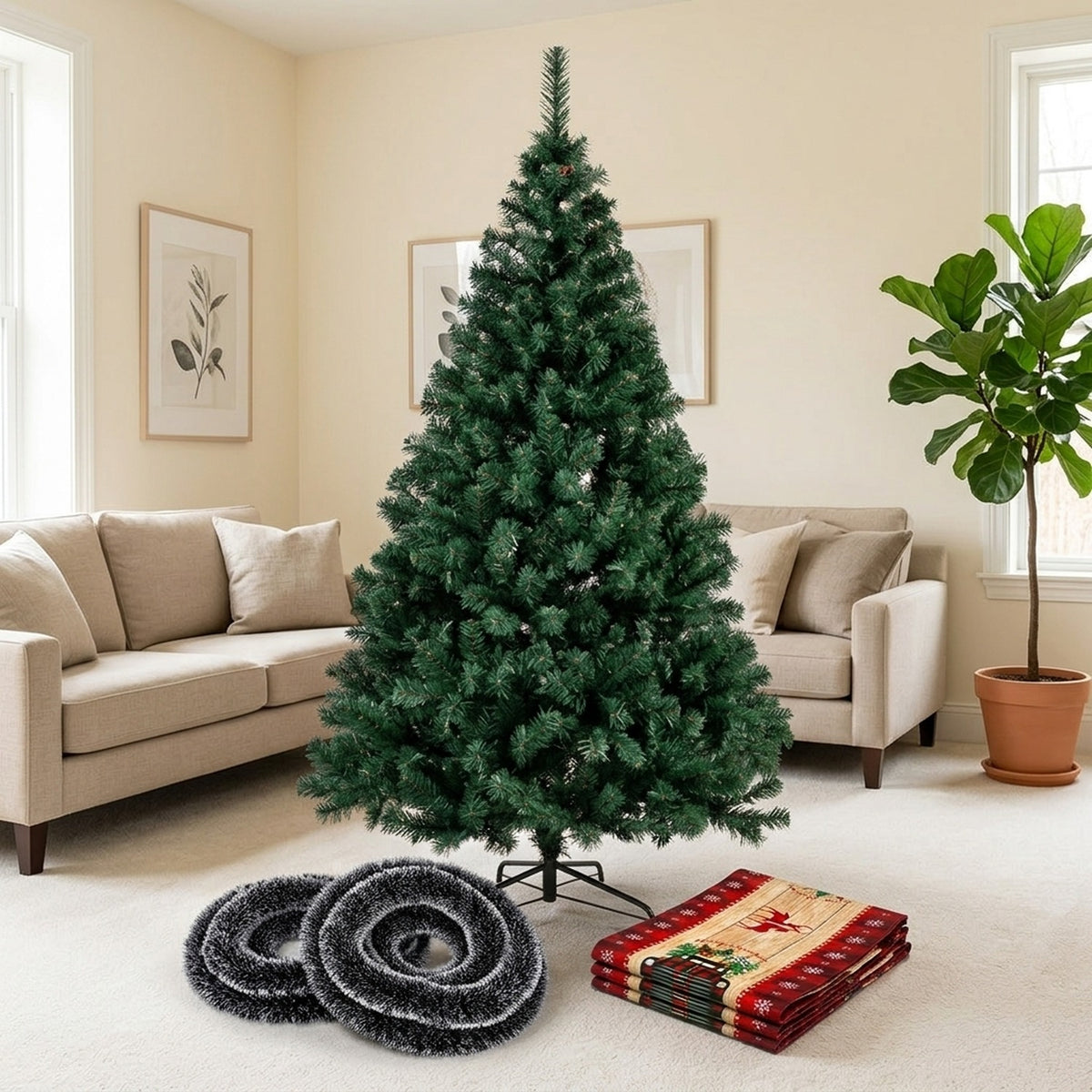 Set Navideño Interior Arbol 180cm Guirnaldas Camino Mesa