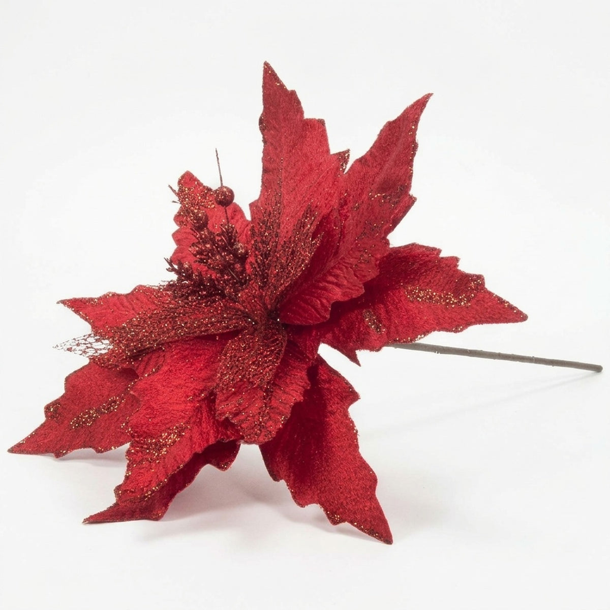 Flor Poinsettia Tallo 30cm Decoracion Navidad Hogar
