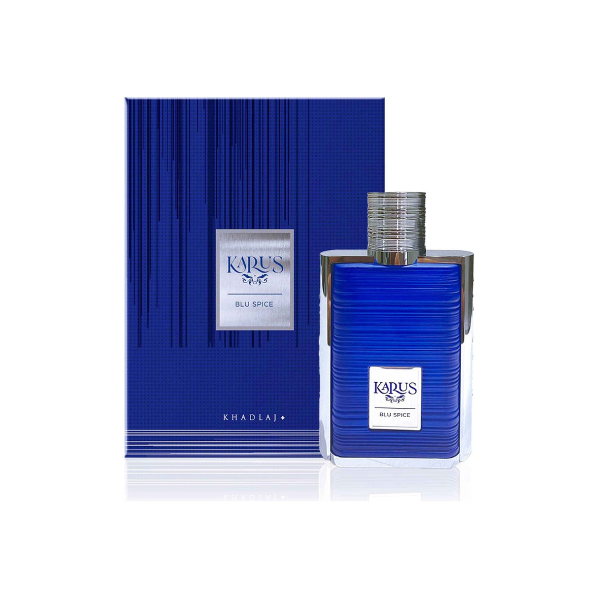 Khadlaj Karus Blu Spice Edp 100 Ml Hombre, una fragancia intensa y seductora. Perfecta para destacar tu personalidad. ¡Descúbrela ahora!-1