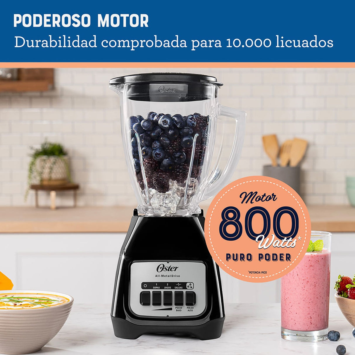 Licuadora Oster® 2 Velocidades y Vaso de Vidrio Boroclass. Potente y duradera, ideal para recetas saludables. ¡Compra ahora y transforma tu cocina!-4