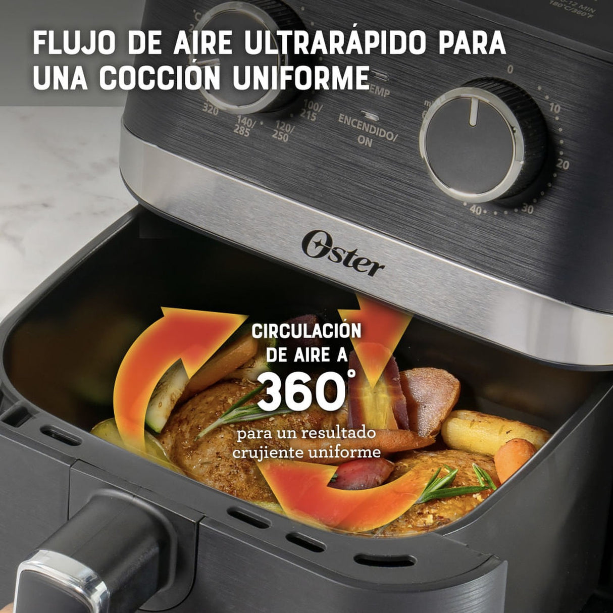 Freidora de Aire Manual Oster® DiamondForce 4L: cocina saludable y crujiente con menos aceite. ¡Descúbrela y mejora tus comidas hoy!-6