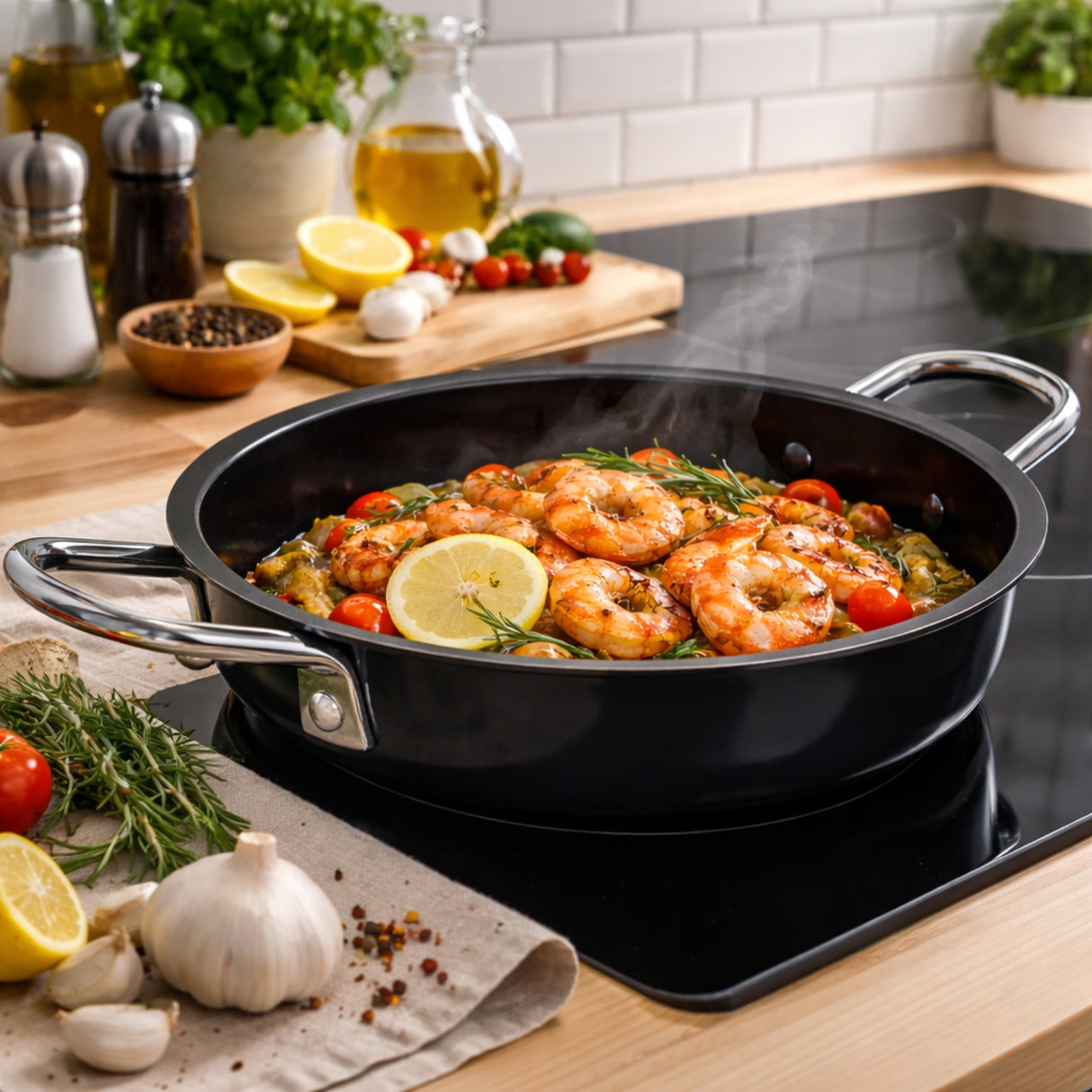 Paila Antiadherente 16 cm de Aluminio Negra con Asas Metálicas