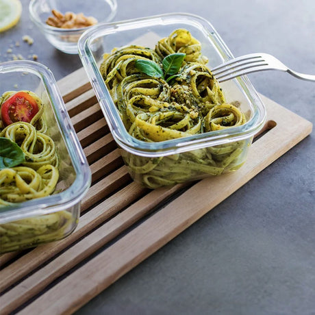 contenedor de vidrio hermetico Allegra 750ml con pasta al pesto