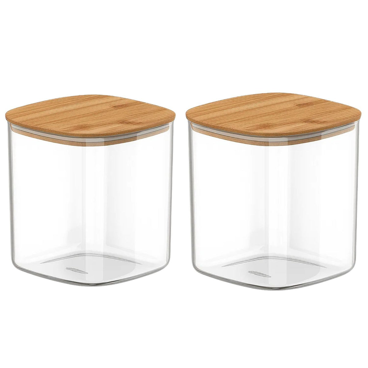Set 2 Frasco Hermetico Cuadrado 180mL Vidrio 6cm Tapa Bambú
