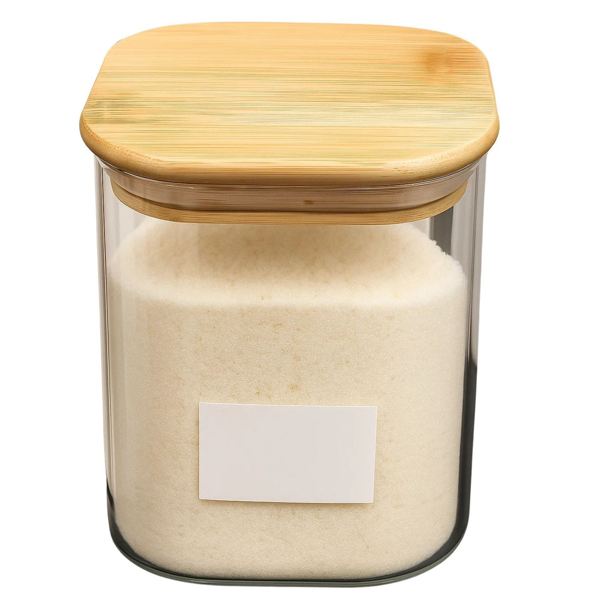 Frasco Hermetico Cuadrado 900mL Vidrio 10cm Con Tapa Bambú