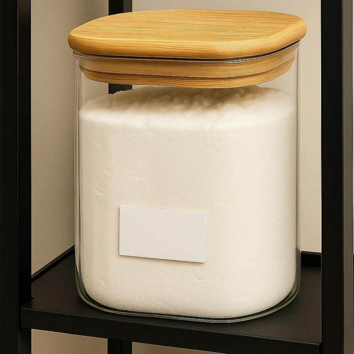Frasco Hermetico Cuadrado 900mL Vidrio 10cm Con Tapa Bambú