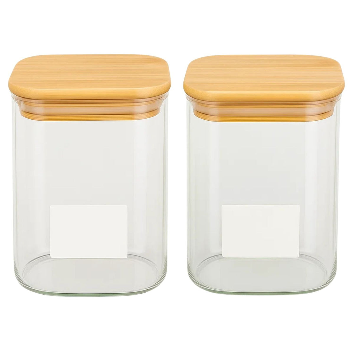 Set 2 Frascos Hermeticos Cuadrado 900mL Vidrio 10cm Tapa Bambú