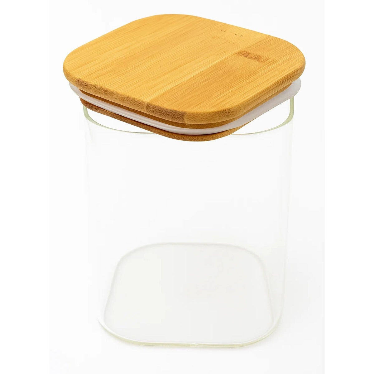 Frasco Hermetico Cuadrado 1100mL Vidrio 12cm Con Tapa Bambú