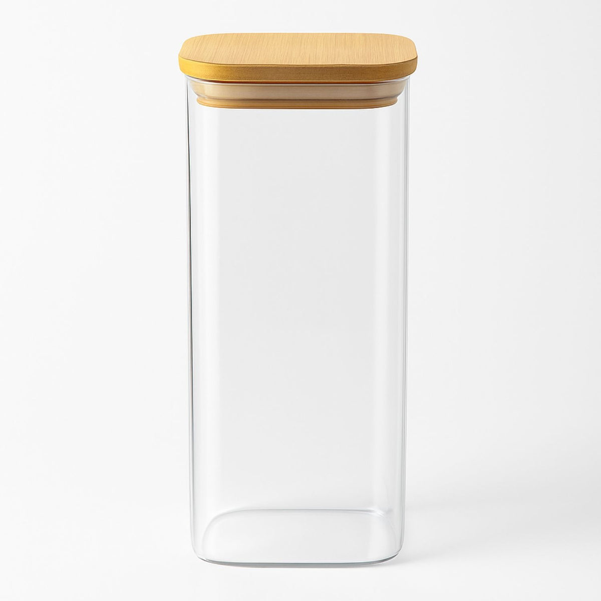 Frasco Hermetico Cuadrado 1400mL Vidrio 15cm Con Tapa Bambú