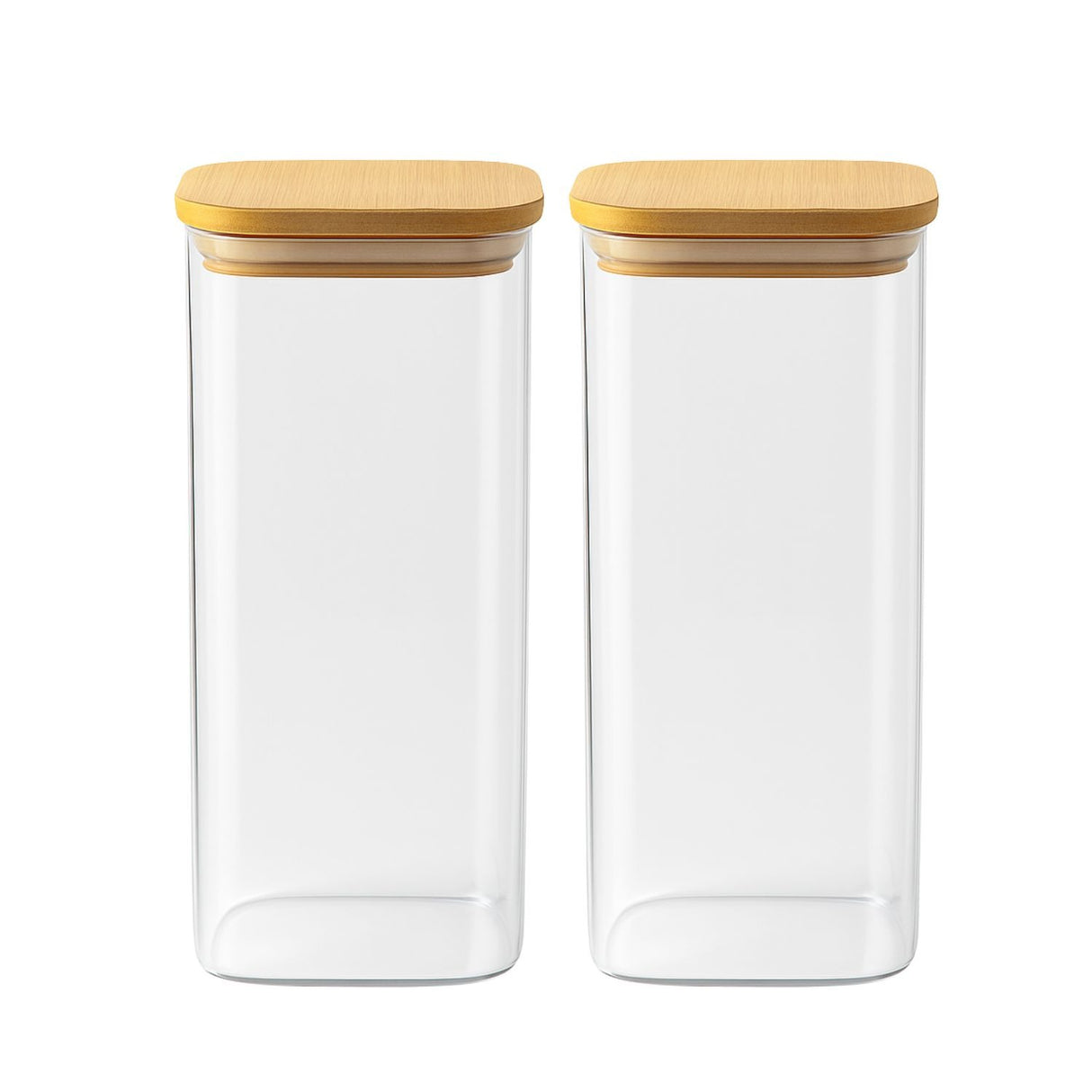 Set 2 Frascos Hermeticos Cuadrado 1400mL Vidrio 15cm Tapa Bambú