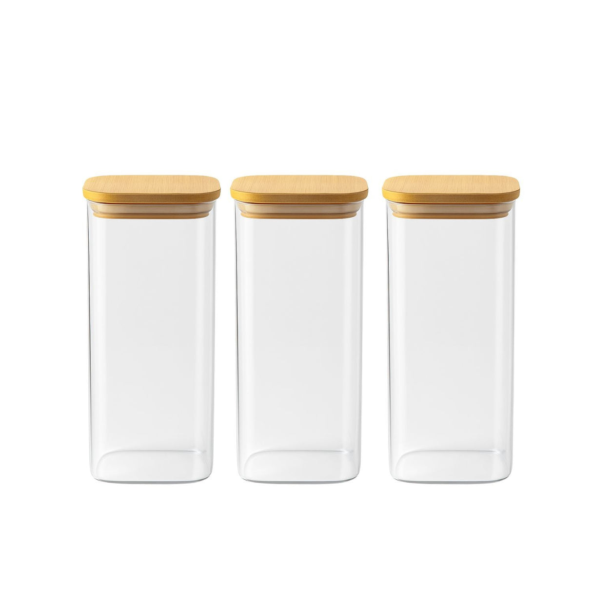 Set 3 Frascos Hermeticos Cuadrado 1400mL Vidrio 15cm Tapa Bambú