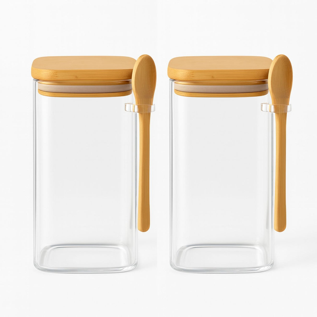 Set 2 Frascos Contenedores 900mL Vidrio 15cm Cuadrado Cuchara