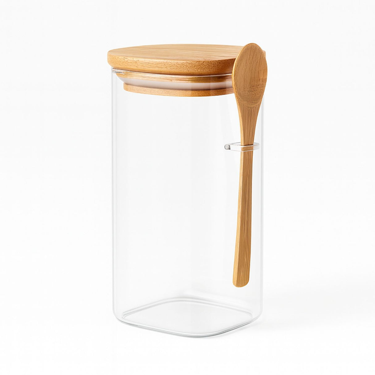 Set 2 Frascos Contenedores 900mL Vidrio 15cm Cuadrado Cuchara