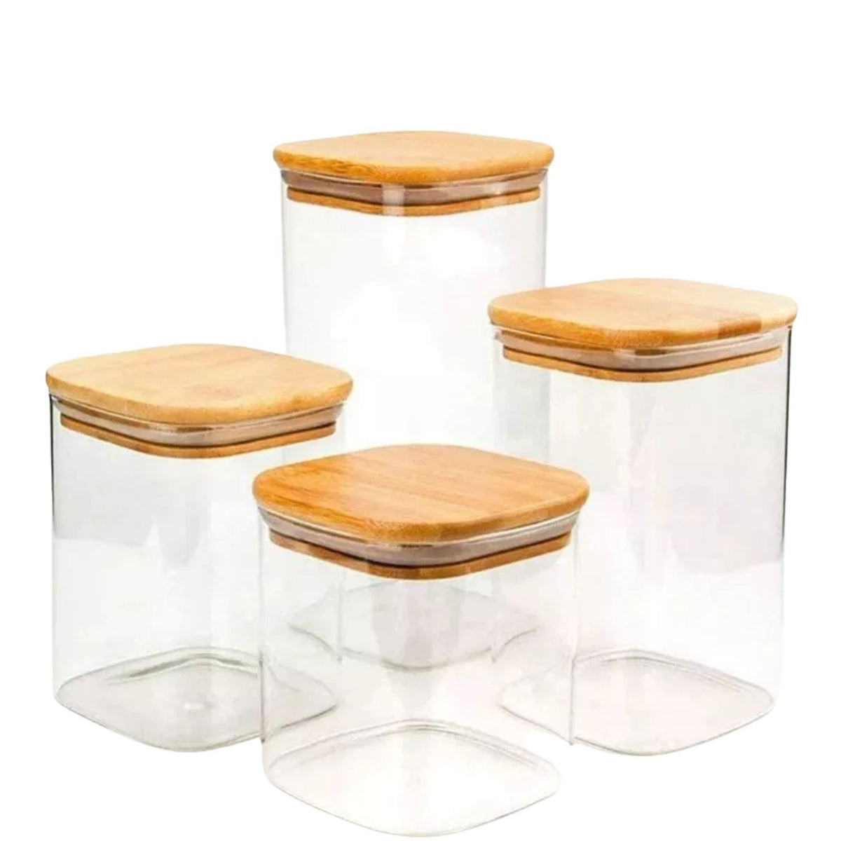 Set 4 Frascos Tarro Contenedor Hermetico Vidrio Tapa Bambú